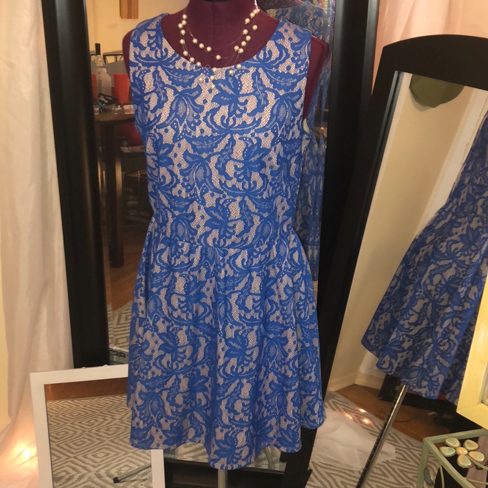 Blue and cream lace dress